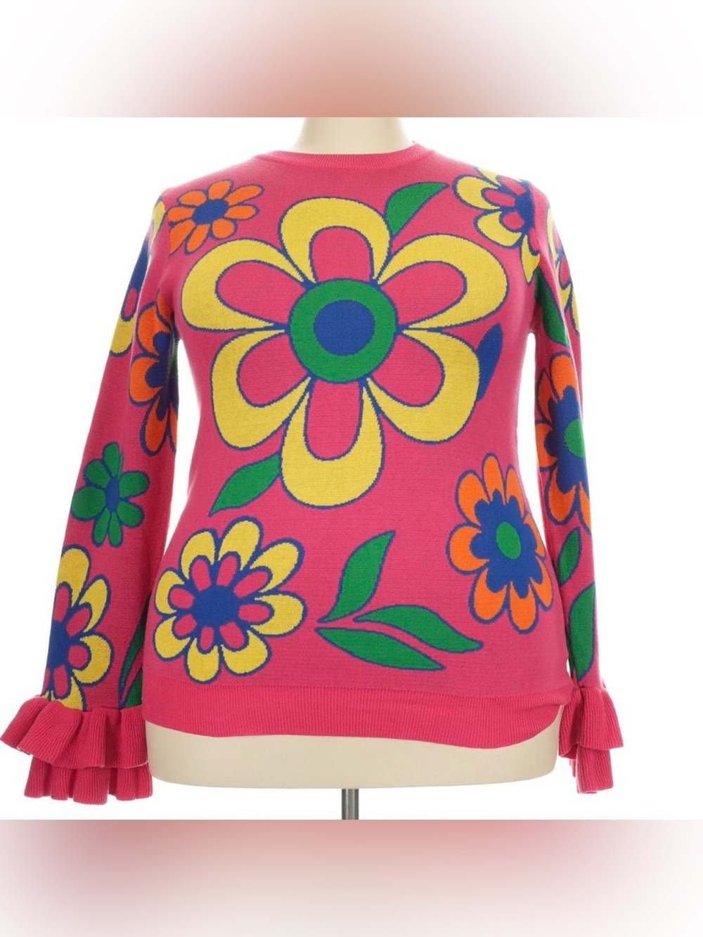 Bright Pink Retro Floral Sweater